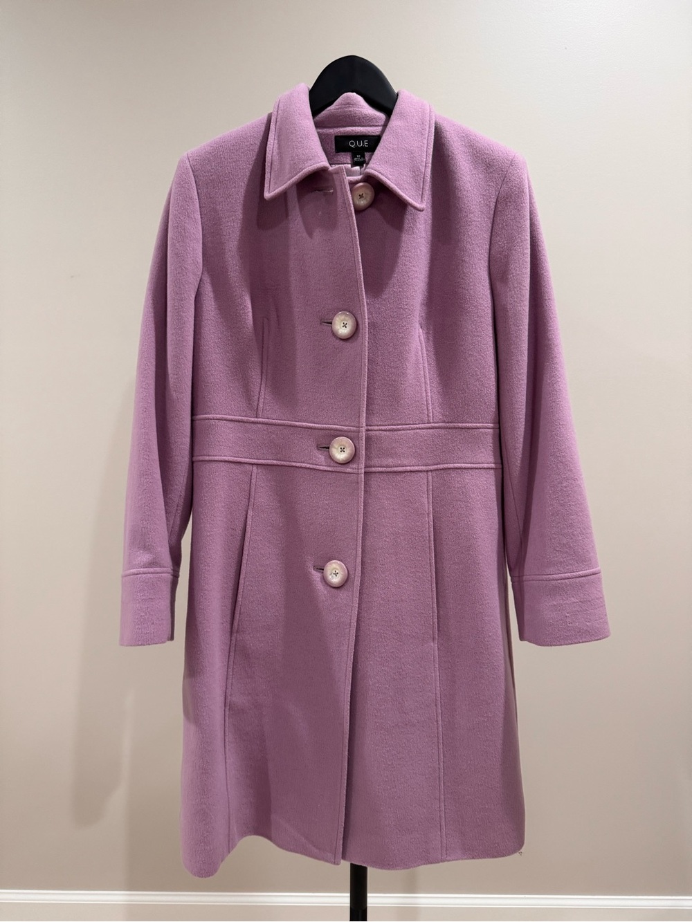 QUE Pink Lavender Wool-Blend Button Front Coat